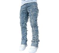 Herren Vintage Y2K Straight Leg Jeans Mit Zerrissenem Patch Fransen Cargo Jeans Herren Skinny Biker Denim Hose Print Muster Hip Hop Check Patchwork Jeanshose Hiphop Street Dance Kleidung Streetwear