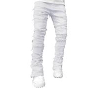 Herren Vintage Y2K Straight Leg Jeans Mit Zerrissenem Patch Fransen Cargo Jeans Herren Skinny Biker Denim Hose Print Muster Hip Hop Check Patchwork Jeanshose Hiphop Street Dance Kleidung Streetwear