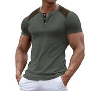 Herren Waffel V-Ausschnitt Farbe Block T-Shirt Retro Casual Fitness Muskeln Sport Kurze Ärmel Leicht Atmungsaktiv Einfaches Top