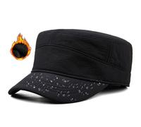 Herren Wasserdicht Winter Military Schildmütze: Cuba Army Basecap Haube, Warme Wintermütze Trappermütze Baseball Cap Kappe, Männer Schildkappen Kopfbedeckung Hut, Groß Kopf XL XXL 61 62 63 cm schwarz