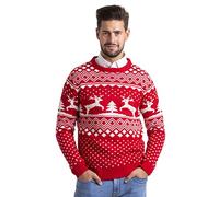 Herren Weihnachts Jumper Ugly Rentier Strickpullover Winter Jumper Rundhals Langarm Xmas Christmas Sweater Größen S-XXL (Rot, M)