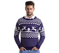 Herren Weihnachts Jumper Ugly Rentier Strickpullover Winter Jumper Rundhals Langarm Xmas Christmas Sweater Größen S-XXL (Navy, M)