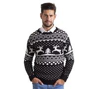 Herren Weihnachts Jumper Ugly Rentier Strickpullover Winter Jumper Rundhals Langarm Xmas Christmas Sweater Größen S-XXL (Schwarz, XL)