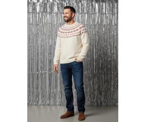 Herren Weihnachts-Pullover Jacquardstrick-Capsule ENVIE DE FRAISE wollweiß Gr. L