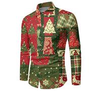 Herren Weihnachtshemd Langarm Lustig Hemd Weihnachten, Herren Hemden Christmas Hemdjacke Bügelfrei Weihnachtshemden mit Weihnachtsmütze Muster Herrenhemden, Weihnachts Hemd Slim Fit für Silvester