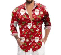 Herren Weihnachtshemd Langarm - Lustig Hemd Weihnachten Weihnachtshemden Ugly Hemdjacke Bunte Hemden mit Santa Aufdruck Umlegekragen Herrenhemden Weihnachts Herrenhemd für Wichteln/Zum Wichteln