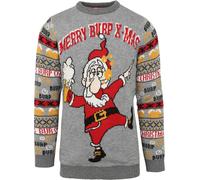 Herren Weihnachtspullover mit Weihnachtsmann & LED Licht - Größe L Grau L