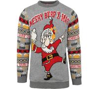 Herren Weihnachtspullover mit Weihnachtsmann & LED Licht - Größe XL Grau XL