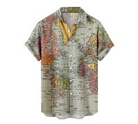 Herren Weltkarte Drucken T-Shirt Male Nicht-positionierender Druck Poloshirt Strandkleidung Hemd Sommer Urlaub Freizeithemd Hawaiianischer Stil T-Shirts Schnelltrocknend Atmungsaktives Sportshirt