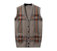 Herren West Strickweste Kariert Zopfstrick Slim Fit Männer Weste Feinstrick Ärmellos Grobstrick Pulloverwestee Strickjacken Pullover Frühling Herbst Gestrickt Einfarbig Mäntel, Kaffee, 3XL