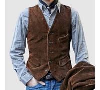 Herren Weste aus Cord mit schmaler Passform und Knopfleiste vorne, Vintage British Style ärmellose Weste Mantel für alle Jahreszeiten (3XL Braun)