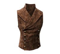 Herren-Weste, formell, Paisleymuster, Gothic, viktorianisch, ärmellos, Stehkragen, einfarbig, schmale Passform, zweireihig, Steampunk-Anzugweste, modische Vintage-Weste, braun, 4XL