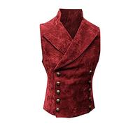 Herren-Weste, formell, Paisleymuster, Gothic, viktorianisch, ärmellos, Stehkragen, einfarbig, schmale Passform, zweireihig, Steampunk-Anzugweste, modische Vintage-Weste, rot, XL