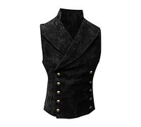 Herren-Weste, formell, Paisleymuster, Gothic, viktorianisch, ärmellos, Stehkragen, einfarbig, schmale Passform, zweireihig, Steampunk-Anzugweste, modische Vintage-Weste, Schwarz , 4XL