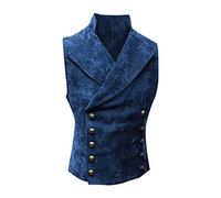 Herren-Weste, formell, Paisleymuster, Gothic, viktorianisch, ärmellos, Stehkragen, einfarbig, schmale Passform, zweireihig, Steampunk-Anzugweste, modische Vintage-Weste, blau, XL
