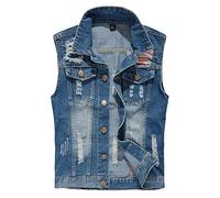 Herren Weste, Jeansweste, Used Look, Denim Vest, Ärmellos Blau 2XL