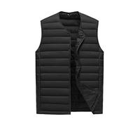 Herren Weste Ultraleicht Baumwolle Weste Männer Ohne Kragen Wasserdicht Ärmellos Warm Liner Männlich Slim Weste, Schwarz , XXL