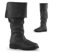 Herren-Westernstiefel, mittelalterliche Piratenstiefel, Gothic-Stiefel für Männer und Frauen, die die Wade ziehen, Flache Jazz-Stiefel, Ritterstiefel,Schwarz,45 EU