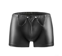 Herren Wetlook Glänzendes Kunstleder für Boxershorts mit konvexer Tasche und Reißverschluss hinten im Schritt, niedrige Leibhöhe, einfarbige Unterwäsche für Nachtruhe (S Schwarz)