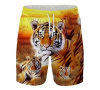 Herren Wild Animal Tiger 3D-Druck Beach Board Shorts Coole Badehose Kordelzug Elastische Taille Schnell trocknende Shorts