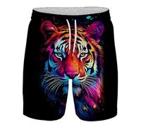 Herren Wild Animal Tiger 3D-Druck Beach Board Shorts Coole Badehose Kordelzug Elastische Taille Schnell trocknende Shorts