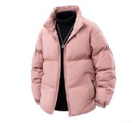 Herren Winter Baumwolle gepolsterte Jacke Stehkragen lockere Passform gesteppter Puffermantel Casual Outdoor warme Sportkleidung normale Länge einfarbig Parka für den täglichen Urlaub (M Rosa)