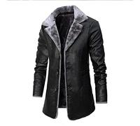 Herren Winter lange dicke PU-Lederjacke Herren Streetwear Casual Business Kleidung Porcket Lederjacken Mantel Outwear schwarz XXL