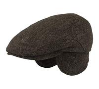 Herren Winter Schiebermütze mit Ohrenklappen | Flatcap | Schirmmütze - aus 100% Wolle im Fischgrat Design - mit ausklappbarem Ohrenschutz - Hautfreundlich & Bequem, 56, Grau