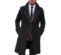 Herren Winter Zweireihiger Revers Mantel Trenchcoat Business Gentleman Langarm Jacke Oberbekleidung für kalte Jahreszeiten (2XL Schwarz)