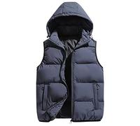 Herren Winterjacken Outlet Sale Herren Steppweste 2024 Winter Warme Weste Herren mit Kapuze Fleeceweste Outdoor Jacke Übergangswesten Für Männer Taschen Ärmellos Jacke Daunenweste(Dunkelgrau,L)