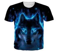 Herren Wolf Kurzarm Shirt 3D T-Shirt mit Animal Print Muster Kurzarm Rundhals Casual Kurzarm Printed T-Shirt (F-Wolf-10,3XL)