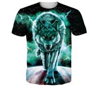 Herren Wolf Kurzarm Shirt 3D T-Shirt mit Animal Print Muster Kurzarm Rundhals Casual Kurzarm Printed T-Shirt (F-Wolf-5,5XL)