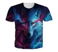 Herren Wolf Kurzarm Shirt 3D T-Shirt mit Animal Print Muster Kurzarm Rundhals Casual Kurzarm Printed T-Shirt (F-Wolf-9,XL)