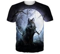 Herren Wolf Kurzarm Shirt 3D T-Shirt mit Animal Print Muster Kurzarm Rundhals Casual Kurzarm Printed T-Shirt (F-Wolf-6,2XL)