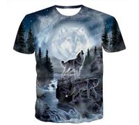 Herren Wolf Kurzarm Shirt 3D T-Shirt mit Animal Print Muster Kurzarm Rundhals Casual Kurzarm Printed T-Shirt (F-Wolf-3,3XL)