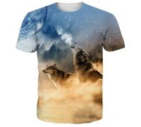 Herren Wolf Kurzarm Shirt 3D T-Shirt mit Animal Print Muster Kurzarm Rundhals Casual Kurzarm Printed T-Shirt (F-Wolf-7,3XL)