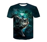 Herren Wolf Motiv T-Shirt Frühling Sommer Lässig Tops Schlanke 3D Animal Printed Pullover Kurzarm O-Ausschnitt Bluse Aufdruck Print Fashion Streetstyle Slim Fit Kurzarmshirt
