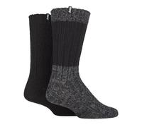 Herren Wolle Wandern Socken | Jeep | Heavyweight gerippt Kabel stricken Wolle Mischung Boot Socken | Atmungsaktive Outdoor-Socken - Schwarz / Charcoal EU 39 - 45