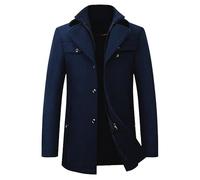 Herren Wollmantel mit Abnehmbarem Doppelkragen Lässiger Business Peacoat Schmal Geschnittener Wollmantel Winterjacke Dicker Winddichter Outdoor Mantel Blau Größe Xl