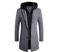 Herren-Wollmantel Winter Gefütterte dicke Trenchcoats mit abnehmbarer Kapuze Herren-Fleece-Bergjacke Winddichte Jacke Wollmäntel Winter-Trenchcoat Lässiger Wollmantel Mittellange abnehmbare Kapuze