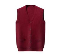 Herren Wollstrickweste Ärmellose Strickjacke Pullover V-Ausschnitt Taschen Casual Warm Tankss, rot, XXXL
