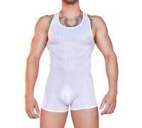 Herren Wrestling Singlet Shapewear Mesh Bodysuit mit Trägern, Sheer Leotard für Sport, Gym, Clubwear