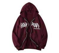 Herren Y2K Oversized Zip Up Hooded Sweatshirt Hip-Hop-Stil Sport Sweatshirt Mode Streetwear Leichte Jacke mit Reißverschluss Geschenke für Männer Jungen (Weinrot, S)