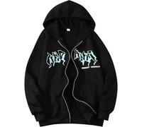 Herren Y2K Reißverschluss Übergroßer Sport Hoodie Harajuku Gothic Grunge Muster Sweatshirt Kapuzenpullover Top Neutral Hip Hop Print Streetwear (Schwarz,M)