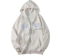 Herren Y2K Reißverschluss Übergroßer Sport Hoodie Harajuku Gothic Grunge Muster Sweatshirt Kapuzenpullover Top Neutral Hip Hop Print Streetwear (Weiß,S)