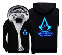 Herren Zip Up Hoodies Assassin Creed Winter Fleece Jacken Jugend Langarm Sweatshirt Leuchtend Warm Dicke Kapuze Tops Herren Thermomantel,Black-Aldult 3XL