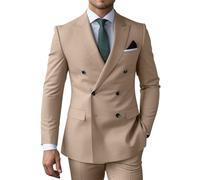 Herren Zweireihiger Anzug Slim Fit 3-teiliger Anzug Spitzrevers Solide Blazer Jacke Weste Hose Smoking Set für Hochzeit Business, Champagner, 3XL