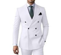 Herren Zweireihiger Anzug Slim Fit 3-teiliger Anzug Spitzrevers Solide Blazer Jacke Weste Hose Smoking Set für Hochzeit Business, Weiss/opulenter Garten, 3XL