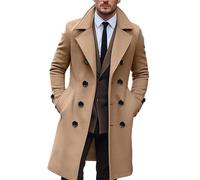 Herren Zweireihiger Revers Trenchcoat Langer Mantel Winter Warm Polyester Windbreaker für Business Gentleman formelle Kleidung Herbst Winter Oberbekleidung Dunkelgrau (L Khaki)