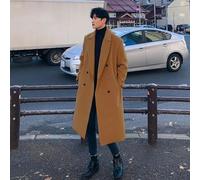 Herren Zweireihiger Trenchcoat 1506-D70, mittellanger Wollmischungs-Übermantel, koreanischer Stil, dick gefütterter Wintermantel, Business Casual Lange Jacke Smart (3XL Kamel)